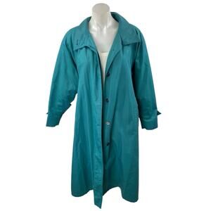 London Fog Women's Blue Green Collared Button Down Long Sleeve Overcoat Jacket 6